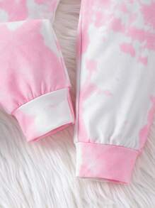 年轻女孩 3 件套街头服饰扎染印花连帽衫、背心、裤子套装，秋冬 - 粉色 - 查看 4