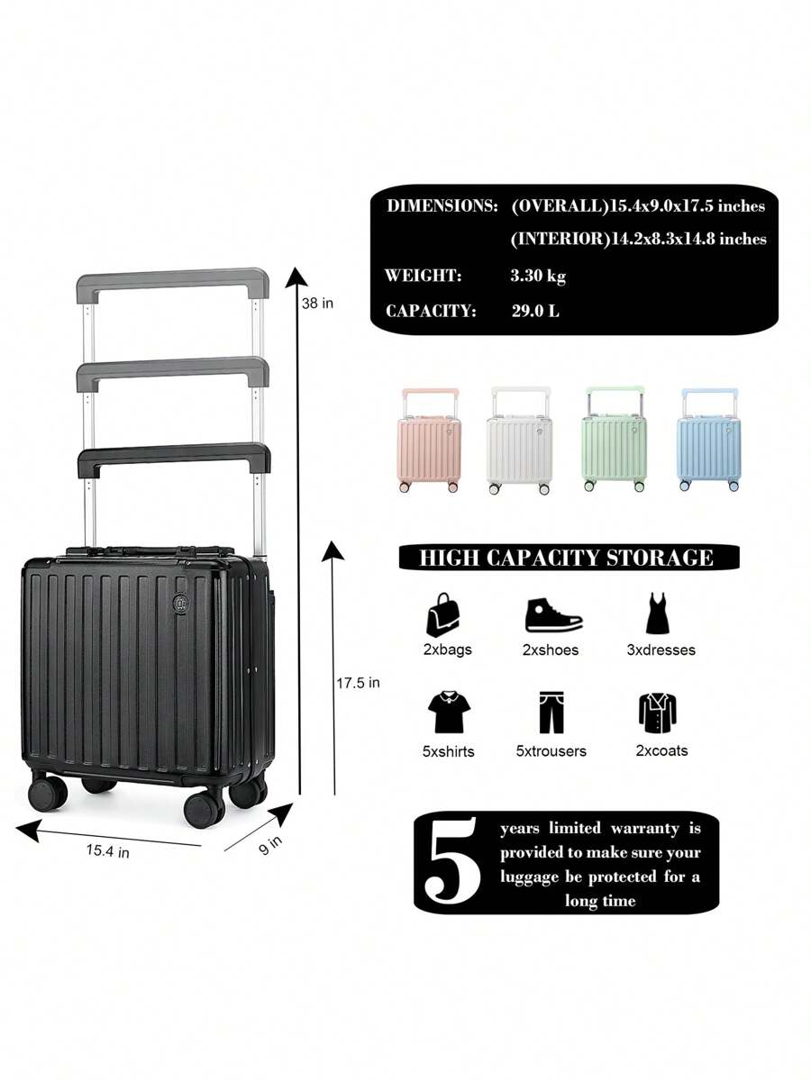 SOMAGO SOAMGO Aluminum Frame 18" Carry On Luggage Wide Handle Suitcase