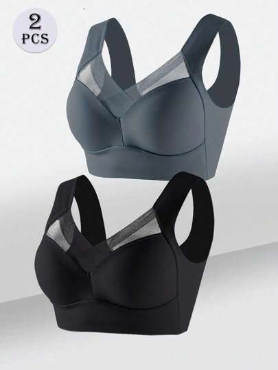 2pcs/Set Seamless Push-Up Bra With Fixed Cups And Wireless For Women, Comfortable And Simple, Back Beauty