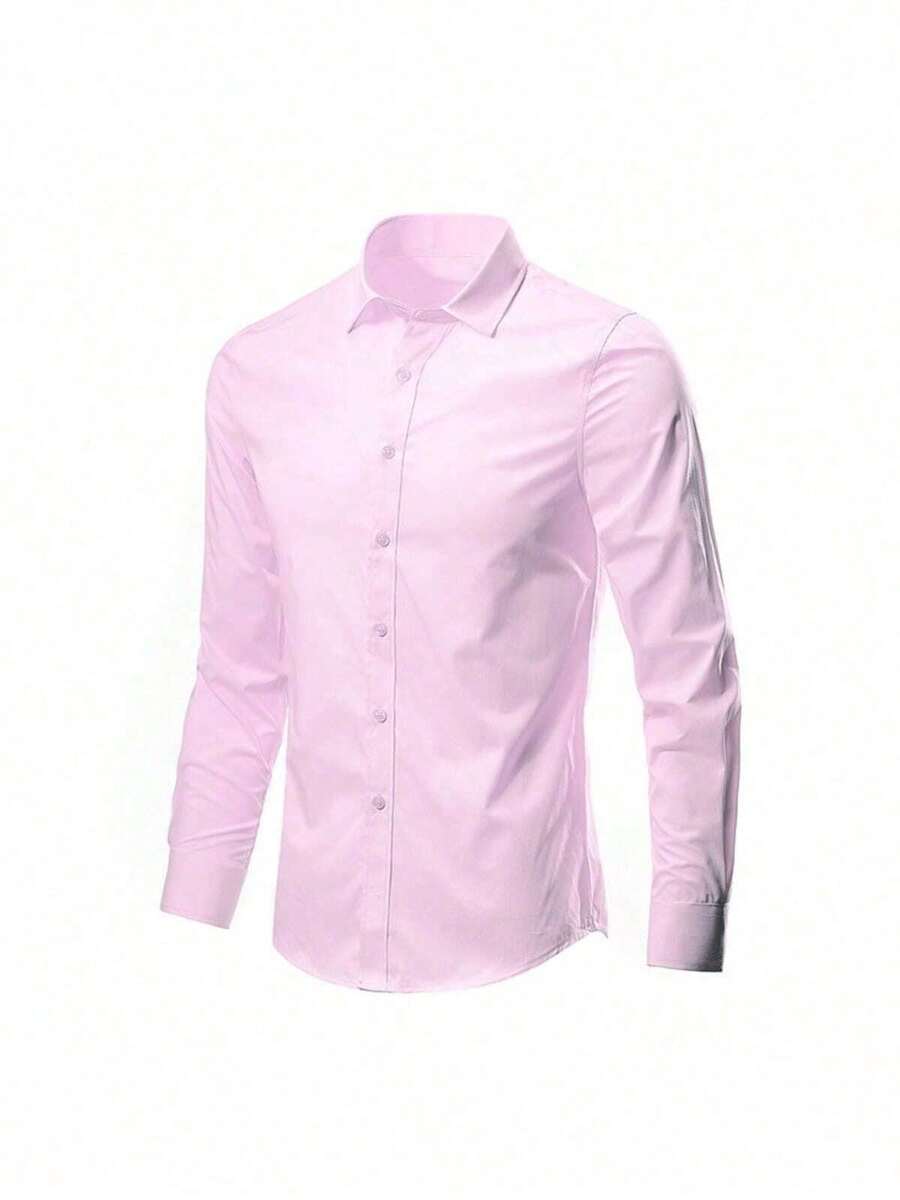 Essencial no Guarda-Roupa: Blusa Social Masculina Branca - Manga Longa, Botão Baixo e Slim Fit - Rosa Bebê - Visão 1