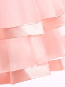 Váy phồng không tay bằng vải tuyn satin nơ trơn màu dành cho bé gái, đầm dự tiệc trang trọng thanh lịch, không bao gồm băng đô - Màu Hồng baby - Xem 7