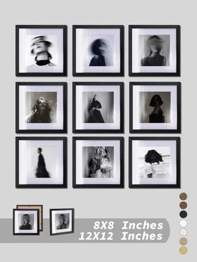 时尚壁挂式方形相框，尺寸可选：4x4英寸/5x5英寸/6x6英寸/8x8英寸/12x12英寸 - 完美适用于家居装饰和照片墙 - 提供7种颜色可选，包括黑色、白色、木色和金色，以及星月图案