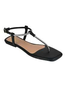 ZATURE STORES Women's Flat Sandals Colorful Rhinestones Comfortable Luxury Shiny Flat Sandals With Buckle - 黑色 - 查看 4