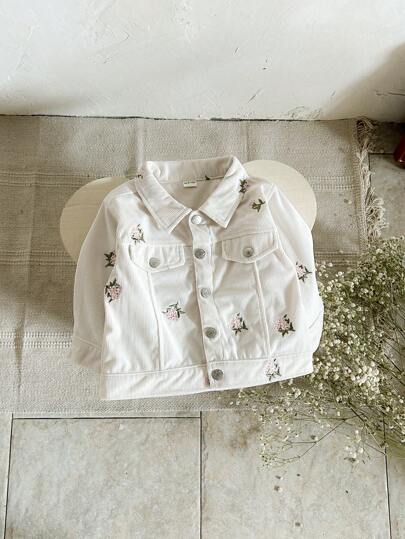 Nueva chaqueta/abrigo con cierre de presión y manga larga con flores bordadas para bebés niñas, para otoño/invierno
