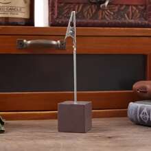 1 件可爱彩色桌面摆件原木垂直便签夹照片标签夹照片留言鳄鱼夹，木制立方体底座便签夹支架带鳄鱼夹扣，适合婚礼派对展示