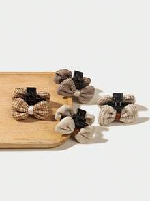 1 件布千鸟格蝴蝶结发夹，适合 4 位家庭成员 - 彩色 - 查看 2