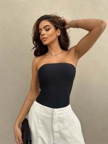 Strapless Tube Top Gringa Suplex Basic Long Tube Top Double Lined - 黑色 - 查看 4