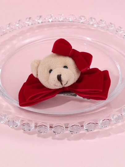 1 peça de grampos de cabelo de veludo para outono e inverno para meninas, lindos laços de cabelo decorativos de ursinho, grampo de cabelo de jacaré, acessórios de cabelo para crianças e adolescentes, adequados para a vida diária e feriados (bege, vermelho)