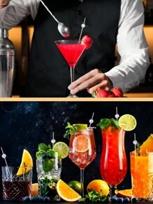 100pcs Disposable Mirrored Silver Ball Cocktail Picks, Bamboo Skewers For Party, Bar, Decoration, Fruit, Cake, Snack