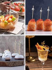 100pcs Disposable Mirrored Silver Ball Cocktail Picks, Bamboo Skewers For Party, Bar, Decoration, Fruit, Cake, Snack