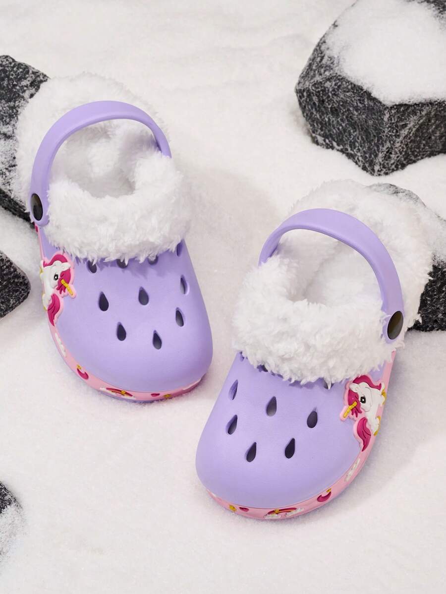 Autumn/Winter Unisex Kids Warm Thermal Lined Hole Shoes, Casual And Comfortable For Indoor And Outdoor Wear, For Christmas