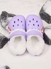 Autumn/Winter Unisex Kids Warm Thermal Lined Hole Shoes, Casual And Comfortable For Indoor And Outdoor Wear, For Christmas