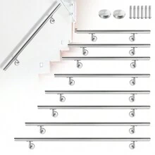 YUENFONG Handrail Railing Stainless Steel Stair Railing With Metal Dowels Wall Handrail Wall Bracket For Handrail Stainless Steel Outside, Balcony, Parapet, Stainless Steel Look (60cm, 80cm, 100cm, 120cm, 150cm, 160cm, 180cm, 200cm) - 銀色-160cm - 查看 1