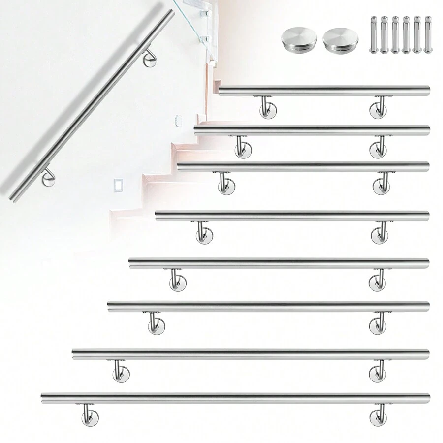 YUENFONG Handrail Railing Stainless Steel Stair Railing With Metal Dowels Wall Handrail Wall Bracket For Handrail Stainless Steel Outside, Balcony, Parapet, Stainless Steel Look (60cm, 80cm, 100cm, 120cm, 150cm, 160cm, 180cm, 200cm) - 銀色-160cm - 查看 1