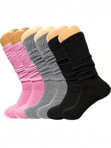 3 双纯色简约袜子，柔软舒适宽松中筒袜，女士长袜和连裤袜 - 彩色 - 查看 3