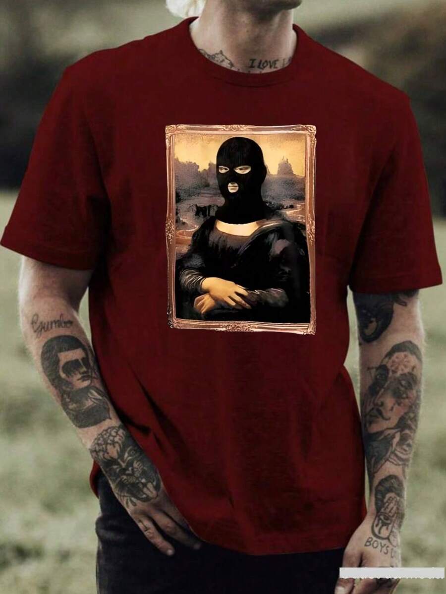 Men's Printed Mona T-Shirt 100% Cotton Premium Mesh Shirt - Màu Tím - Xem 1