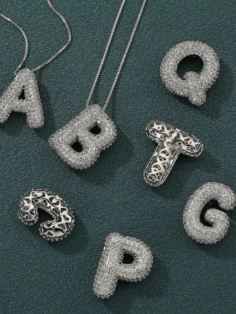 Charm Necklace With Zirconia Pendant Letter Decoration Gold And Silver Plated Necklace Jewelry, Gifts - 銀色 - 查看 1