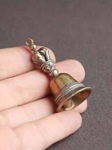 1 cái/Móc khóa chuông trừ tà bằng đồng thau, Đồ trang trí bằng đồng cổ điển nhỏ có âm thanh sắc nét, Móc khóa treo thắt lưng hình chuông quỷ năm đầu của Phật giáo - Màu nâu  Mocha - Xem 8