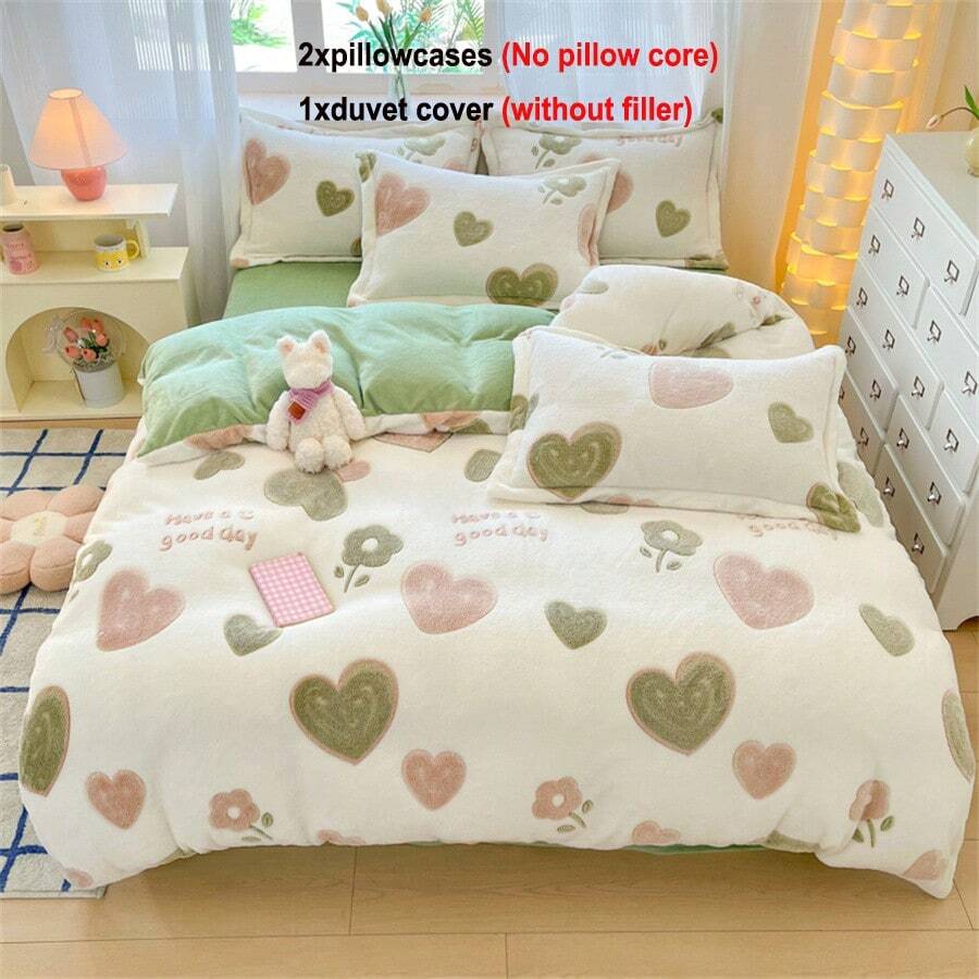 3 件套加厚双面保暖雪花羊毛床上用品套装（1 件羽绒被套，2 件枕套，不含被子和枕头），适用于卧室和宿舍装饰，柔软舒适，即时保暖，透气，可机洗 - 怦然心動 - 查看 1