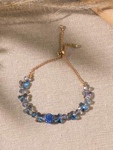 1 件时尚 INS 风格水晶和玻璃串珠蝴蝶可调节女士手链 - 彩色 - 查看 8