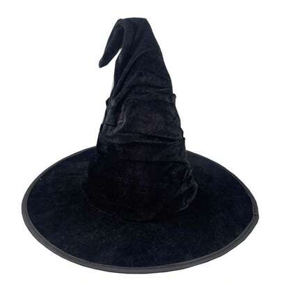 1 Stück Halloween Plüsch Zaubererhut, Unisex Magier Cosplay Party Kopfbedeckung, einfarbig schwarze Hexen Spitze Kappe, Kunstvelours Weihnachten
