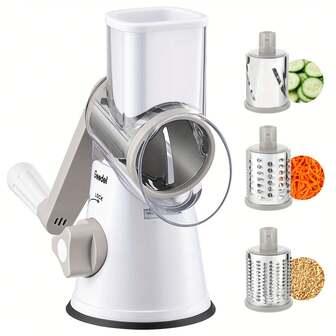 Geedel Rotary Cheese Grater, Vegetable Slicer With Three Drum Blades, Grater For Kitchen Faster And Easy Cutting, Rotary Drum Grater Ideal For Cheese, Cucumber, Carrot, Nuts, Etc.