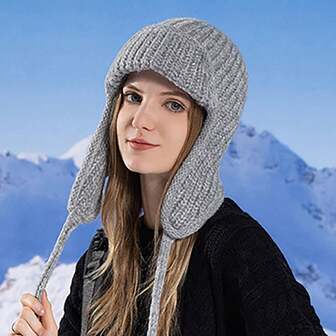 New Winter European And American Fashion All-Match Warm Ladies Knitted Wool Hat Earmuffs, Suitable For Outdoor Cold Protection Western Style Wear