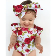 Baby Bodysuit Floral Print Red Roses - 白色 - 查看 3