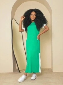 Long Midi Dress With Pocket And Slit Women's Fashion - Green - View 4