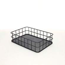 1 pieza Cesta de almacenamiento de metal estilo escandinavo, organizador de escritorio para maquillaje, joyería, artículos de papelería, bocadillos, color dorado, para volver al colegio