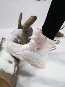 1 par de botas de nieve para niños, zapatos impermeables y antideslizantes cálidos para niñas, zapatos escolares para invierno y clima nevado para estudiantes de primaria