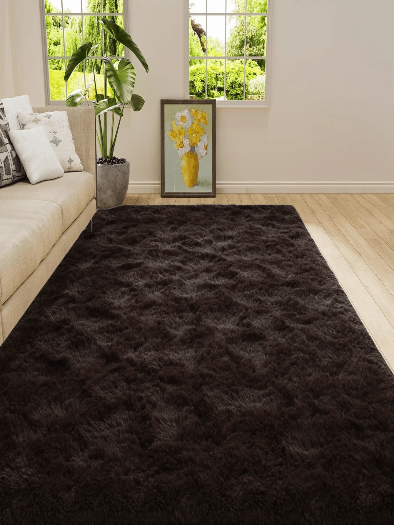 Alfombra Decorativa de Colores Lisos 150 x 200 Cm Sala De Estar Y Dormitorio - Café integral - Ver 1