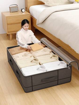1 Bolsa de almacenamiento de cama tipo cajón, bolsa de almacenamiento de tela para edredón, a prueba de polvo y humedad, con cremallera plegable, para almacenamiento de ropa, ropa interior, edredones y mantas. Bolsa de almacenamiento impermeable para dormitorio, organización y almacenamiento.