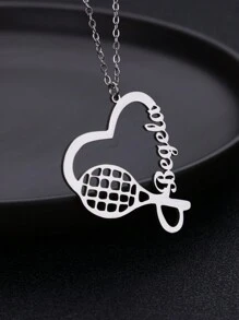1 件定制签名名字网球项链，适合女士男士个性化名字网球拍心形吊坠项链运动队圣诞珠宝礼物