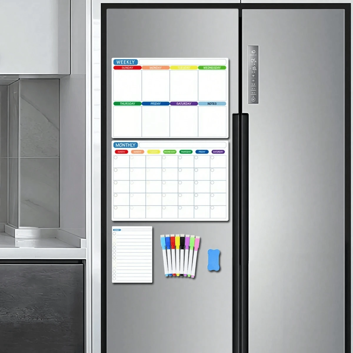 磁性冰箱日历 - 日期和周历、磁性白板墙贴、冰箱学习计划器 - 白色 - 查看 1