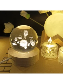 1pc 3D Night Light Crystal Glass Ball Lamp Galaxy Solar System Jupiter Ferris Wheel Crystal Ball Night Light With Wooden Base Bedside Mother's Day Gift Birthday Gift