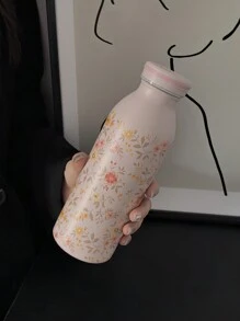 1 pieza Botella de agua de 450ml/15.22oz estilo japonés de la serie floral, taza de leche recta, vaso aislado de doble pared de acero inoxidable original, termo, taza de viaje y uso al aire libre, cantimplora para gimnasio y deportes, taza de fondo plano, taza para coche, vajilla para invierno y verano, regalo para fiestas - Multicolor - Ver 5