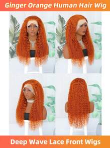 Peruca de Cabelo Humano de 32 Polegadas Gengibre, Onda Profunda 13x4 Frente de Laço, Peruca Laranja Gengibre para Mulheres, Densidade de 180%, Peruca Frontal de Laço Transparente de Cabelo Humano Gengibre Cacheado Profundo, 14-32 polegadas, Pré-Desfiado com Cabelo de Bebê