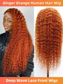 Peruca de Cabelo Humano de 32 Polegadas Gengibre, Onda Profunda 13x4 Frente de Laço, Peruca Laranja Gengibre para Mulheres, Densidade de 180%, Peruca Frontal de Laço Transparente de Cabelo Humano Gengibre Cacheado Profundo, 14-32 polegadas, Pré-Desfiado com Cabelo de Bebê