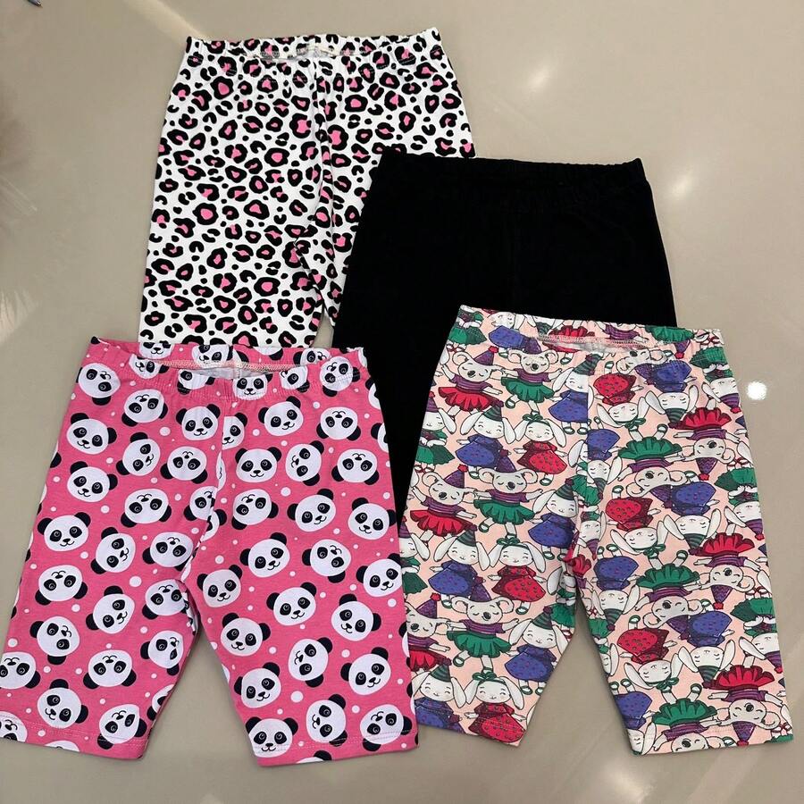 Kit 4 Girls' Knee-Length Cycling Shorts In Cotton Assorted Prints - Nhiều màu - Xem 1
