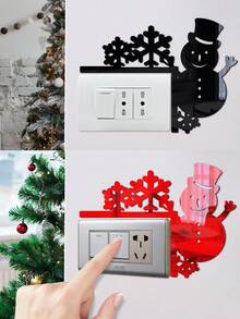 1/4 件圣诞开关墙贴、趣味圣诞装饰、亚克力镜面贴、家居开关装饰墙贴、节日贴纸雪人圣诞帽、家居装饰插座墙贴、门角客厅贴、DIY 圣诞门框标志装饰开关 - 彩色 - 查看 2