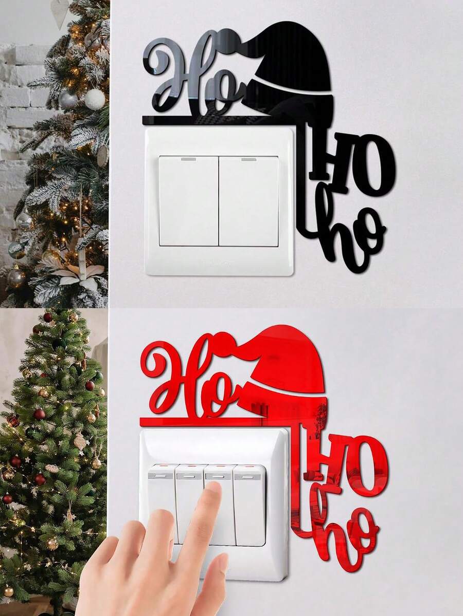 1/4 件圣诞开关墙贴、趣味圣诞装饰、亚克力镜面贴、家居开关装饰墙贴、节日贴纸雪人圣诞帽、家居装饰插座墙贴、门角客厅贴、DIY 圣诞门框标志装饰开关 - 彩色 - 查看 1