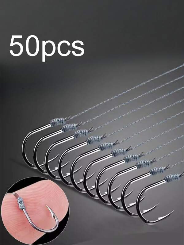50pcs Small Size 3#-12# Pre-Tied Double Fishing Hook With PE Line Tied Fish Hook & Line For Carp Fishing
