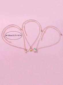 3 件套儿童可爱珐琅彩虹心形项链