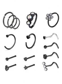 15pcs Stylish Surgical Steel Nose Rings Nose Studs Nose Rings Studs Nose Rings Hoops 20G Heart Star Nose Ring U Shape L Shaped Nose Screw Multi-Occasion Nose Piercing Jewelry - Fashion - View 9