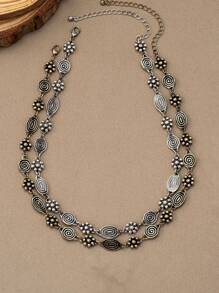 1 pieza Collar de cadena versátil, de moda y simple con diseño floral en espiral de estilo bohemio vintage para mujer