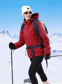 CAMEL CROWN Chaqueta de esquí impermeable 3 en 1 para mujer, con forro polar resistente al viento y cálida para senderismo al aire libre en invierno - Burdeos - Ver 4