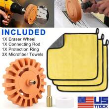 4inch Decal Removal Eraser Electric Rubber Removal Wheel Rubber Wheel And 12 X12inch 400 GSM Microfiber Towels For Removing Auto Paint Decals Adhesive Remove Vinyl Decals, Pinstripes, Stripes, Stickers, Graphics