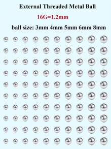 100 件 316L 不锈钢穿刺替换球身体首饰穿刺杠铃配件 14G 16G 18G 20G 3 毫米 4 毫米 5 毫米 6 毫米 8 毫米球 适合女性男性 - 銀色 - 查看 8