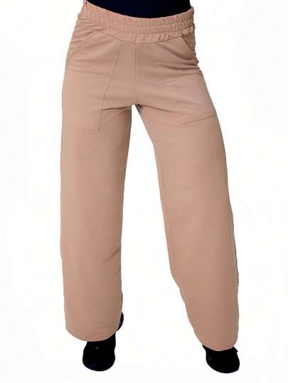 Calça Pantalona de Moletom Cintura Alta com Bolso